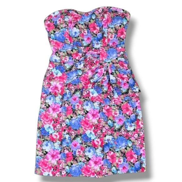 ARK & CO. | COTTON BLEND FLORAL BIG BOW WAIST STRAPLESS DRESS - Picture 1 of 16